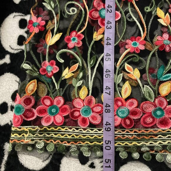 PAPILLION Black sleeveless dress w/ tulle floral embroidered hem ~ MEDIUM LARGE - Picture 8 of 15